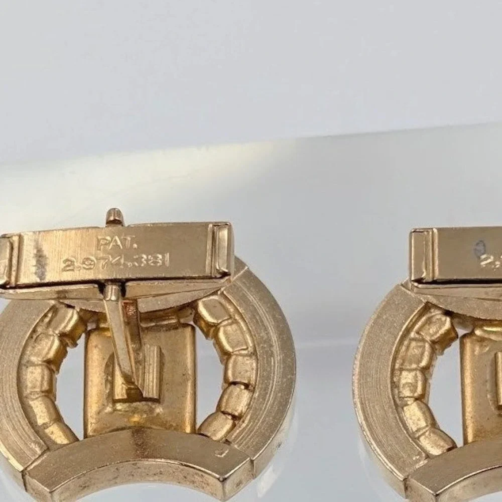 Vtg Atomic Starburst Cufflinks MCM Gold Tone Black Enamel Rhinestone Pat 2974381